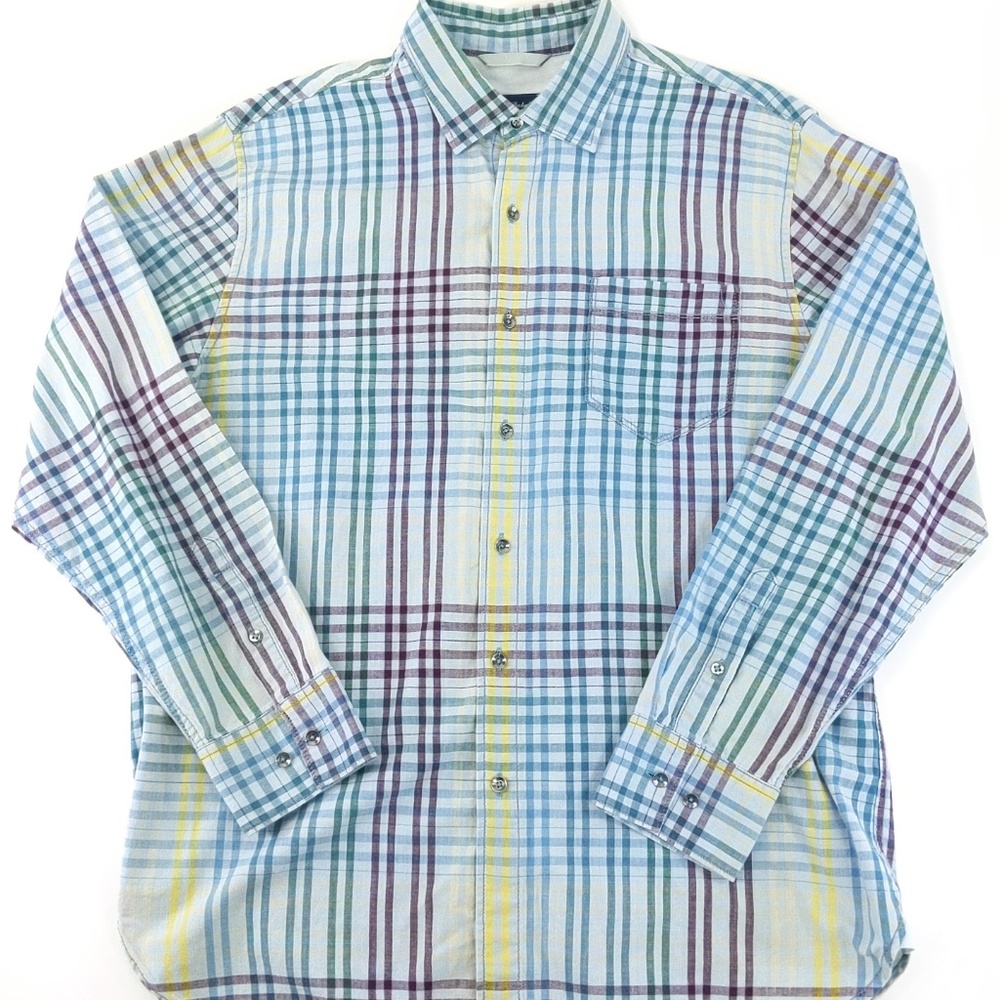 TOMMY BAHAMA Men's Large Blue Plaid L/S Shirt